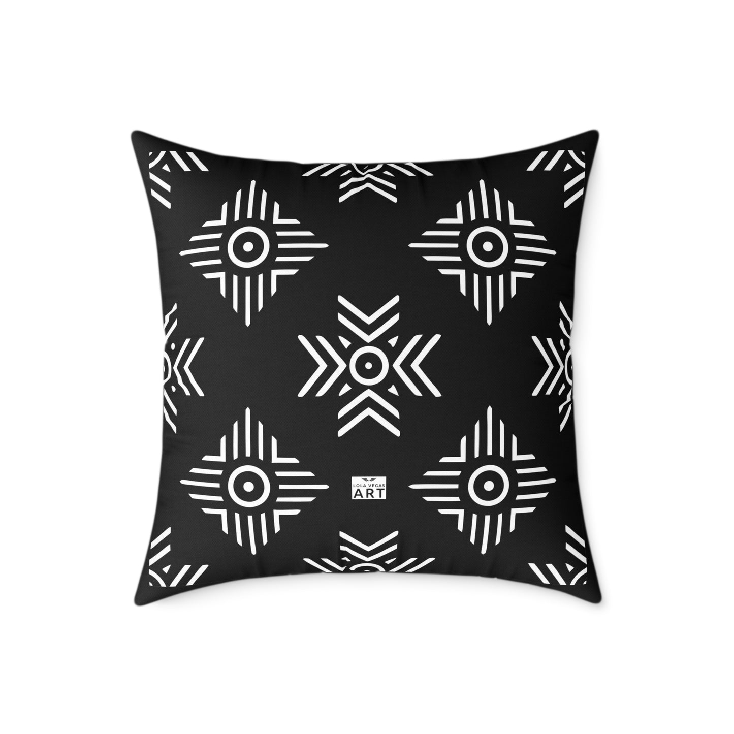 Geometric Black White Tribal Pattern Square Pillow | Poly Canvas Cushion