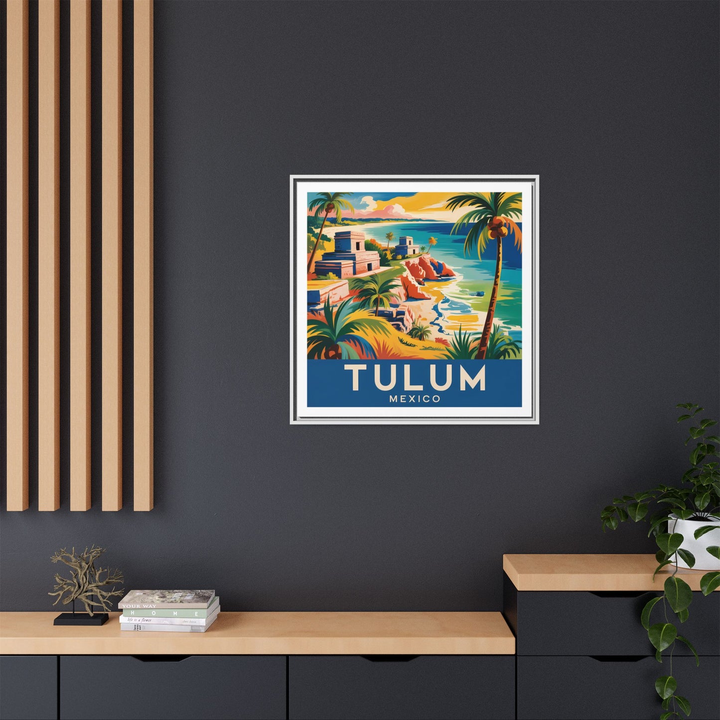Tulum Mexico Vintage Look Framed Travel Canvas Wall Art