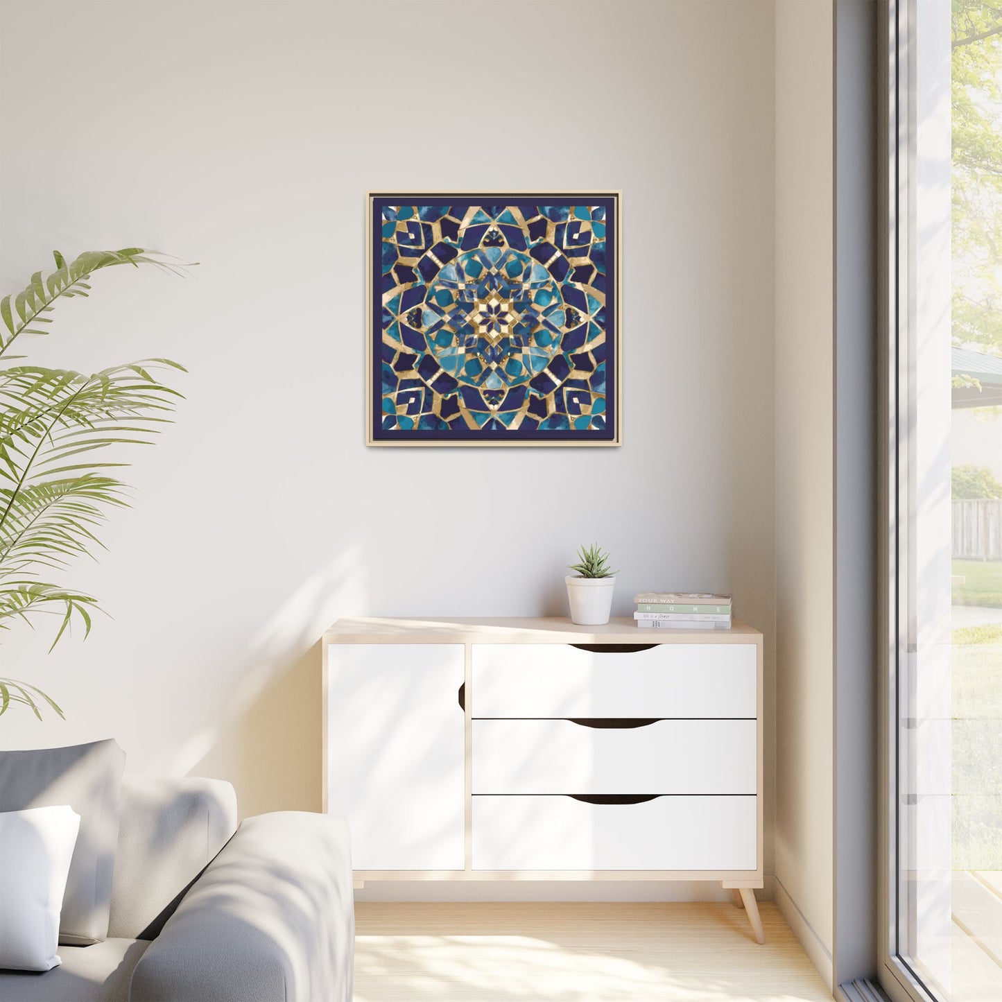 Framed Blue Moroccan Mosaic Wall Art — Matte Canvas Print