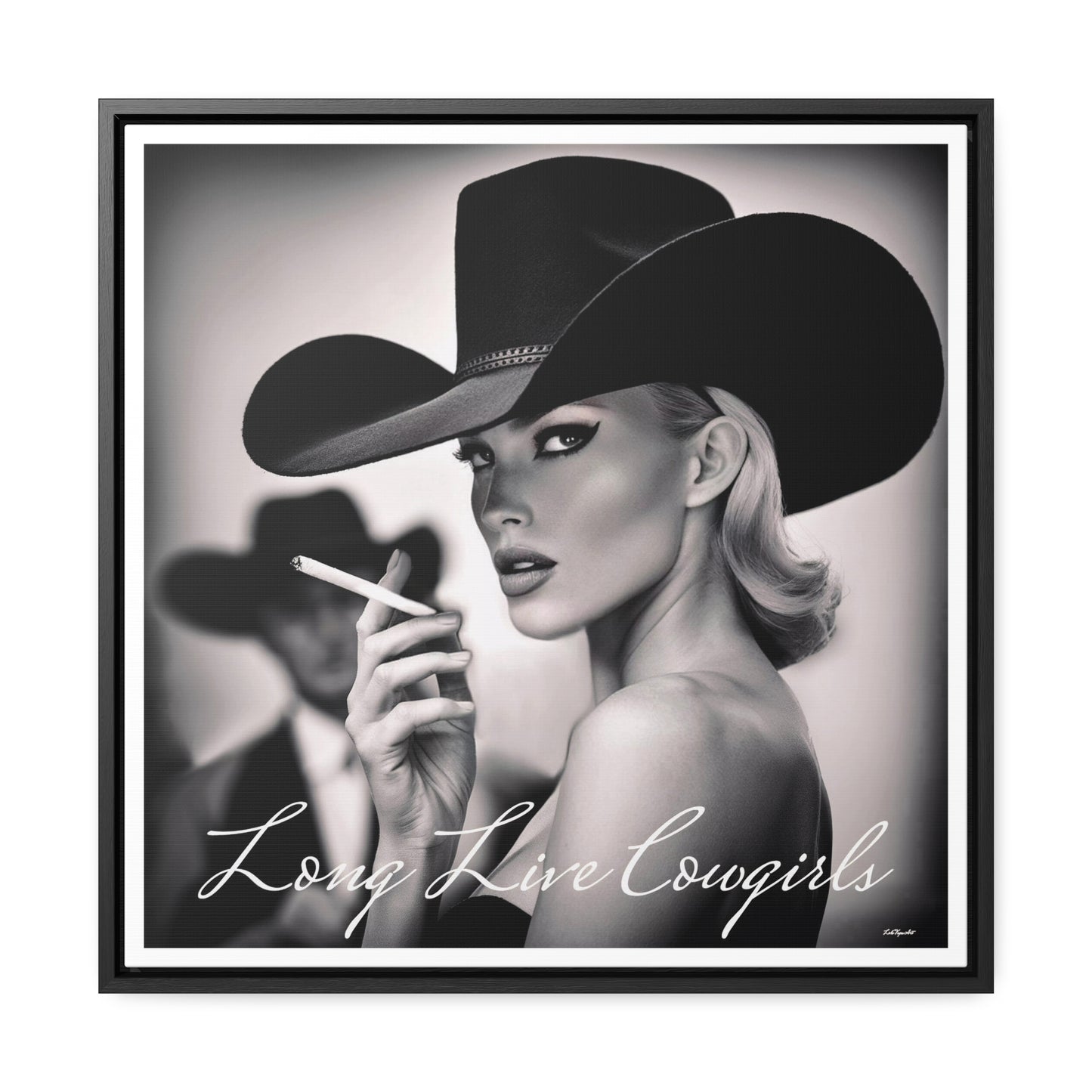 Square Frame Wall Art, Fashion Photography, Cowgirl Decor, Gallery Canvas Wraps, Glam Girl Gift, Black and White Photo Print - LOLA VEGAS ART
