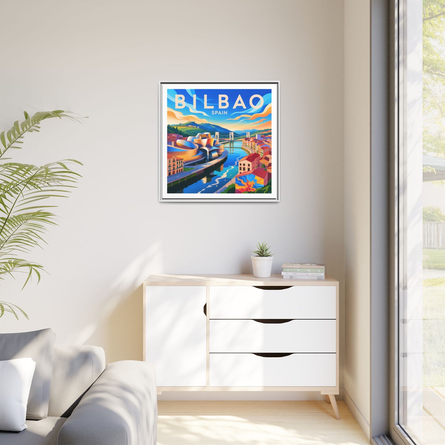 Bilbao Spain travel art Matte Canvas Framed | Bilbao cityscape wall art