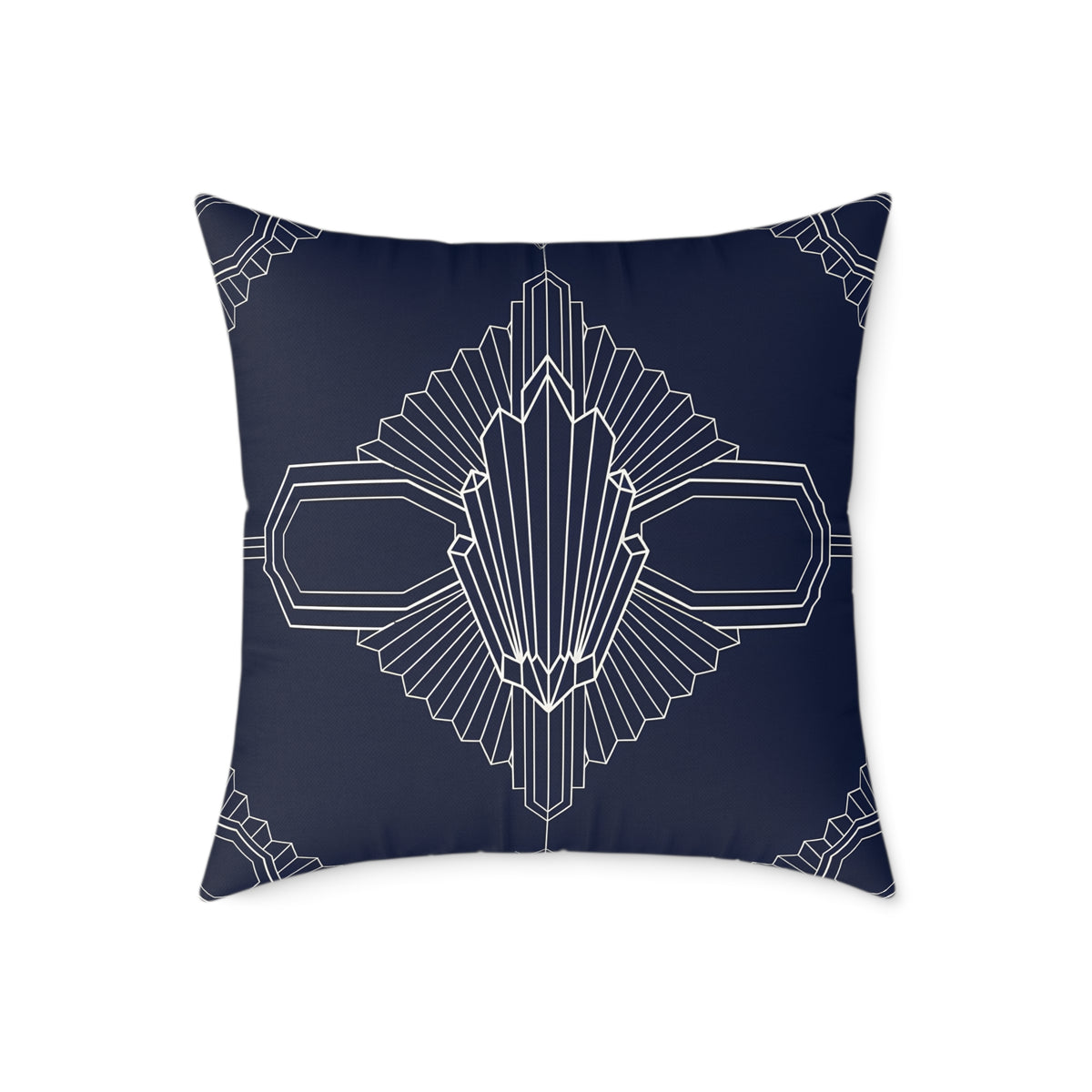Art Deco Geometric Pattern Square Pillow | Navy White Canvas Throw Pillow