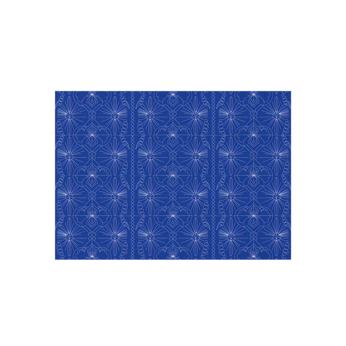 Cobalt Blue Geometric Floral Pattern Outdoor Rug | Patio Mat