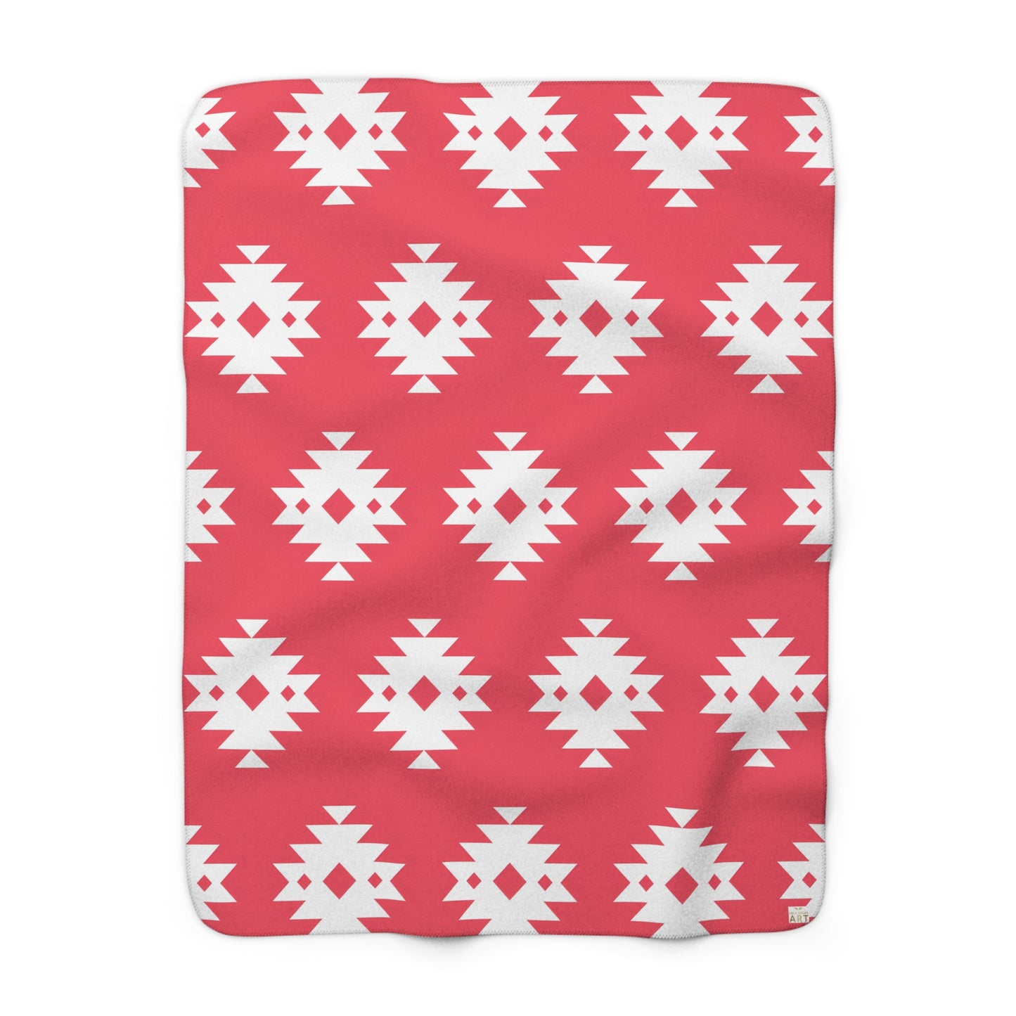 Southwestern Navajo Pattern Sherpa Blanket | Coral and white Geometric Throw