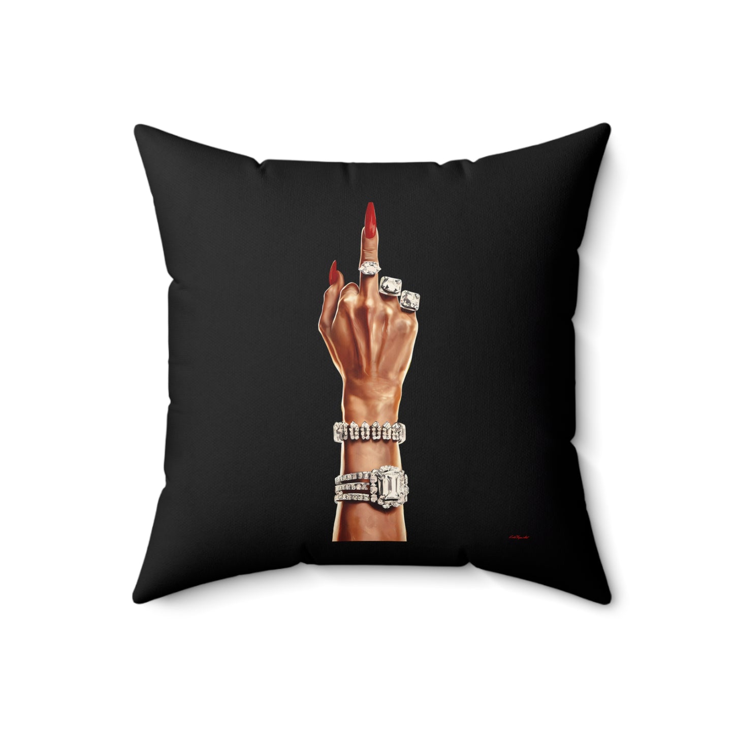 Feminist Pillow, Empowerment Cushion, Female Power Decor, Glamorous Woman Design, Square Throw Pillow, Diamond Ring, Bracelet, Girl Power