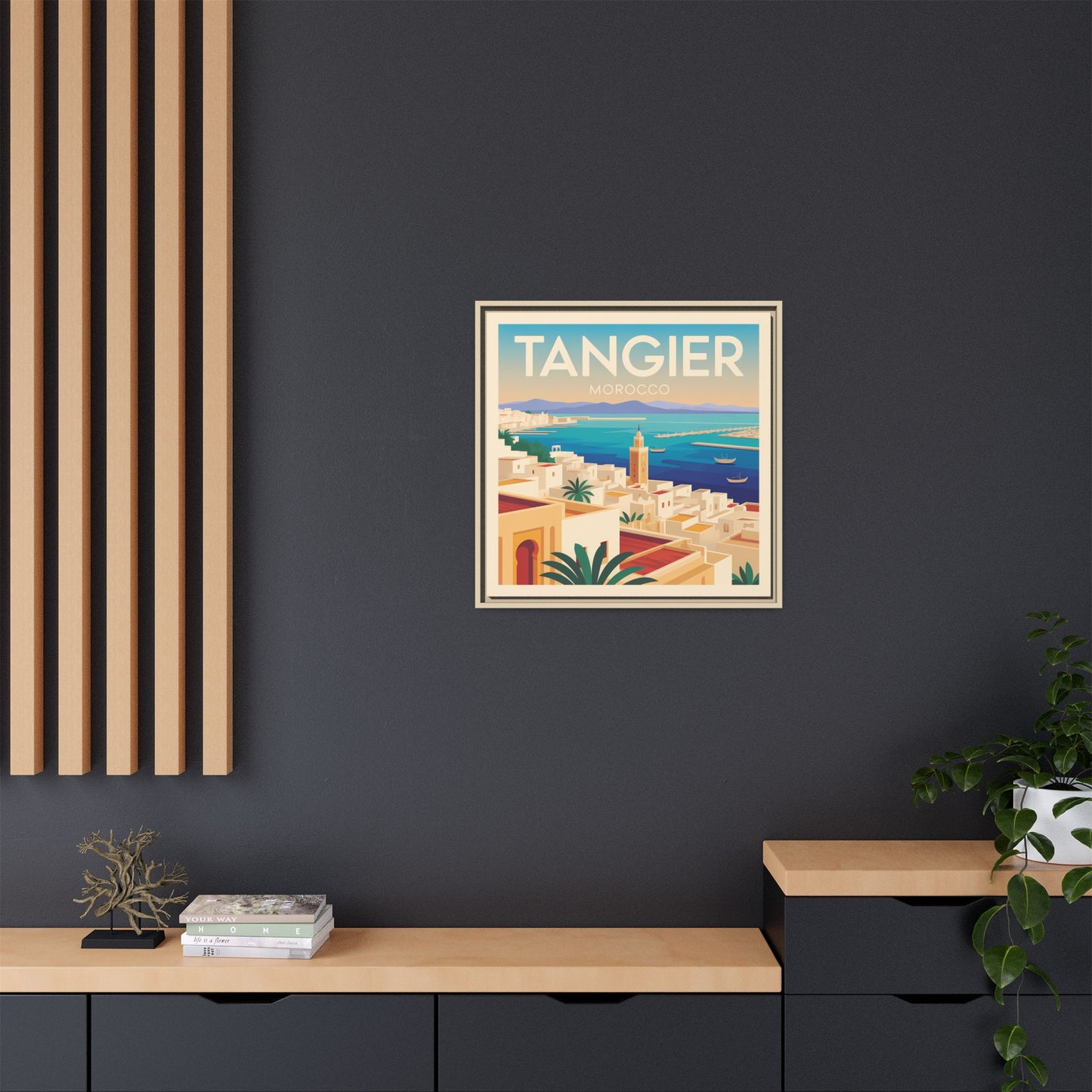 Tangier Morocco Travel Framed Wall Art Matte Canvas | Vintage Style Coastal Wall Art