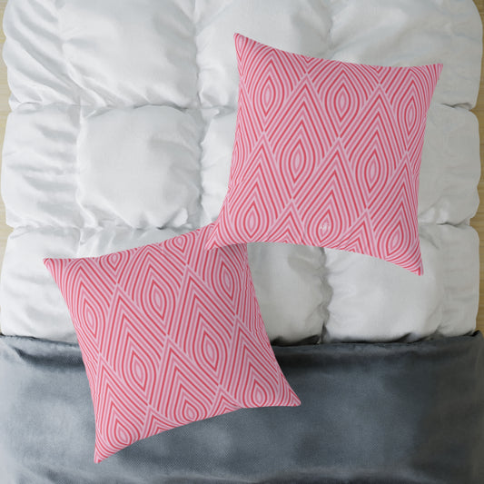 Pink Geometric Ikat Pattern Square Pillow | Decorative Throw Pillow