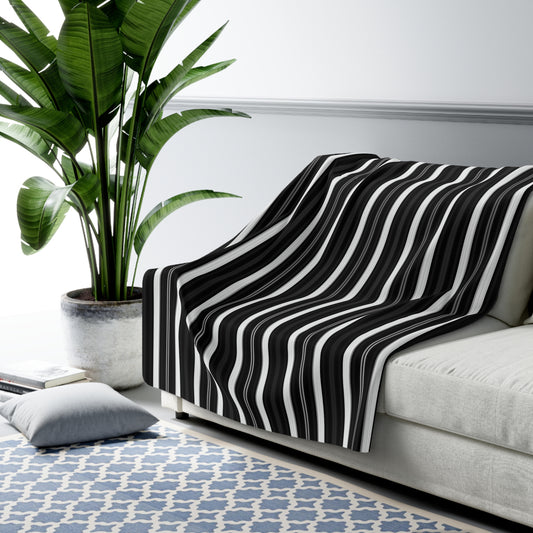 Black White Vertical Stripes Sherpa Blanket | Cozy Monochrome Throw