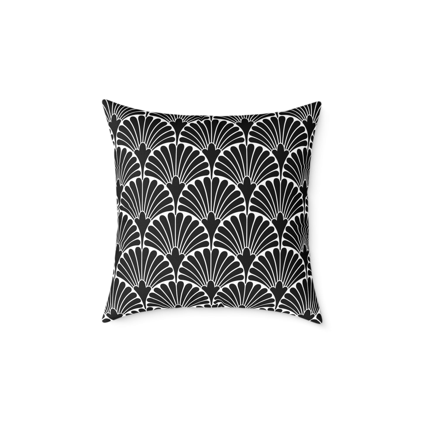 Art Deco Fan Pattern Square Pillow | Black White Geometric Throw Pillow