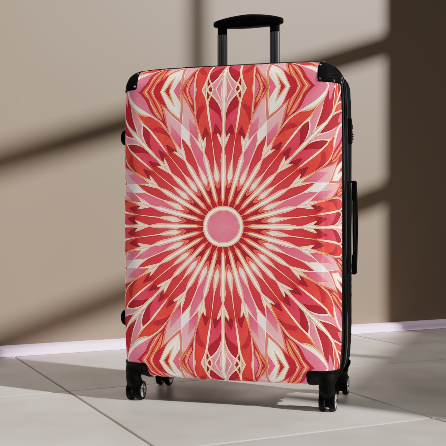 Suitcase, BOHO Flower Design Luggage, Unique Travel Bag for Bohemian Gift, Eclectic Suitcase, Orange Pink White, Floral Travel Bag, Gift for