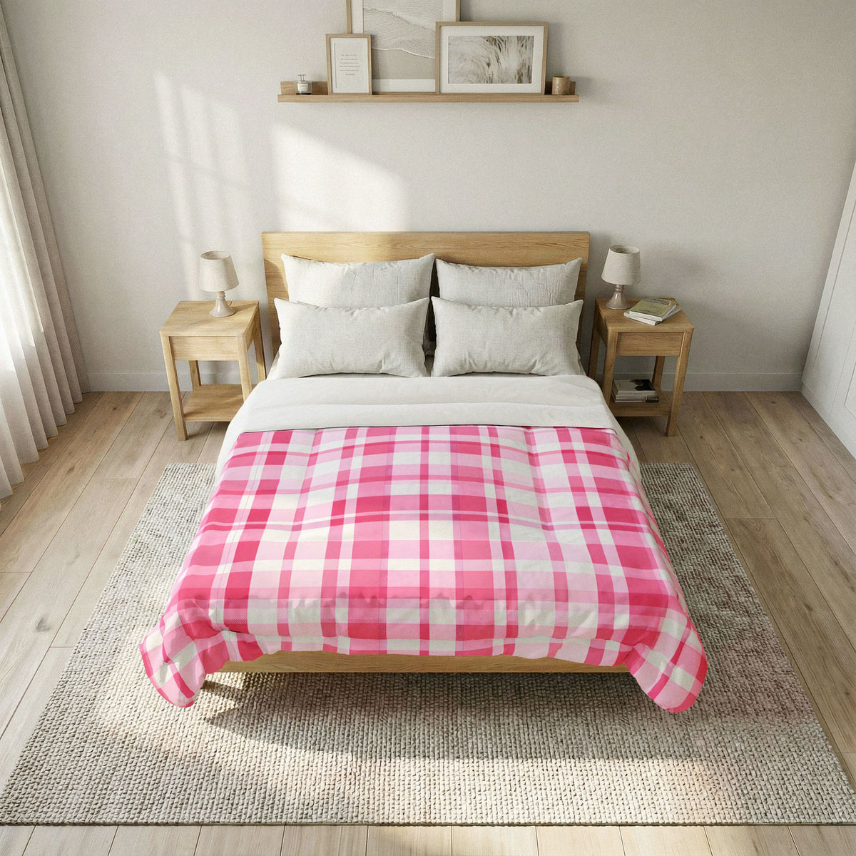 Pink Plaid Comforter | Pink Buffalo Check Bedding, Cozy Bedroom Throw