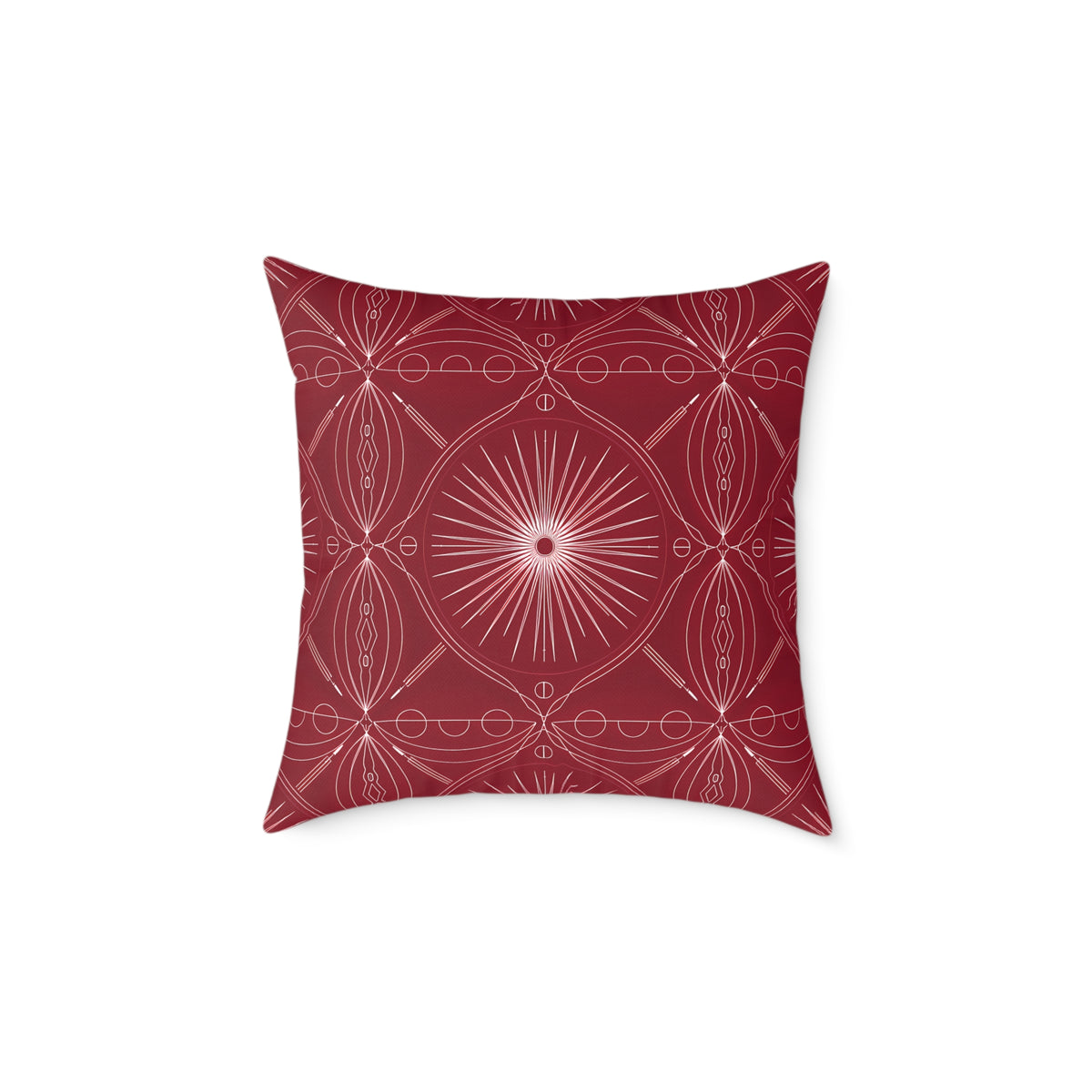 Red Geometric Medallion Square Pillow | Boho Pattern Home Decor