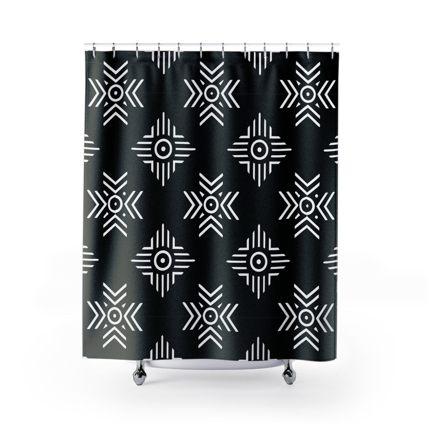 Black White Tribal Geometric Shower Curtain | Aztec Pattern Bathroom Decor