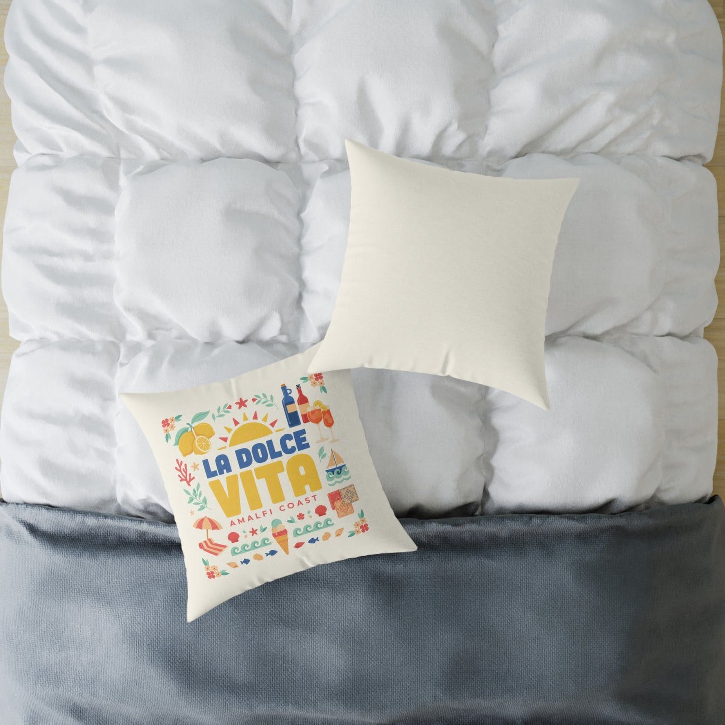 La Dolce Vita Amalfi Coast Pillow | Off-White Square Canvas Throw Pillow
