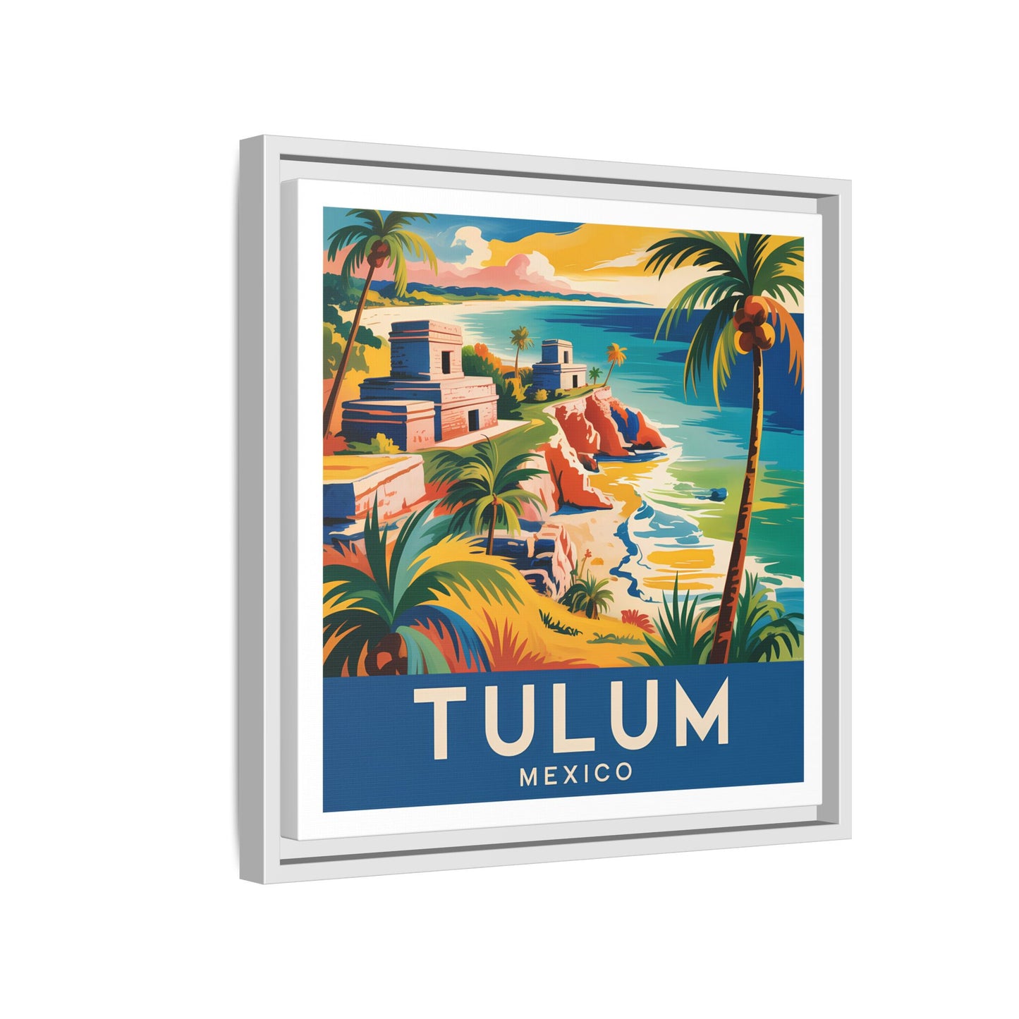 Tulum Mexico Vintage Look Framed Travel Canvas Wall Art