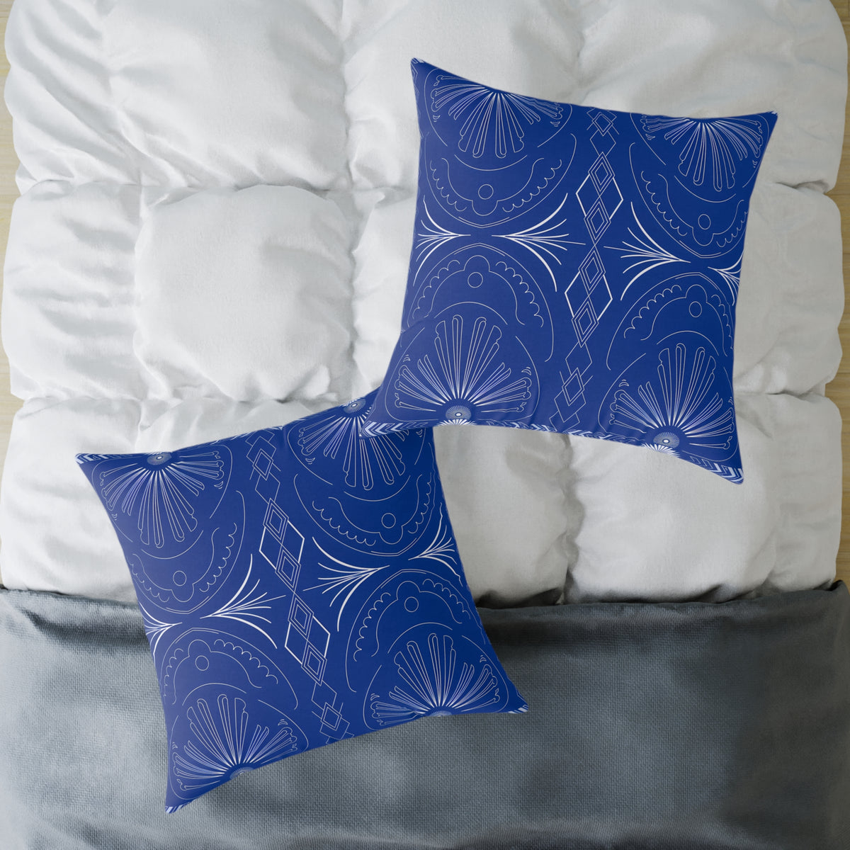 Blue Moroccan Tile Pattern Pillow | Square Poly Canvas Pillow