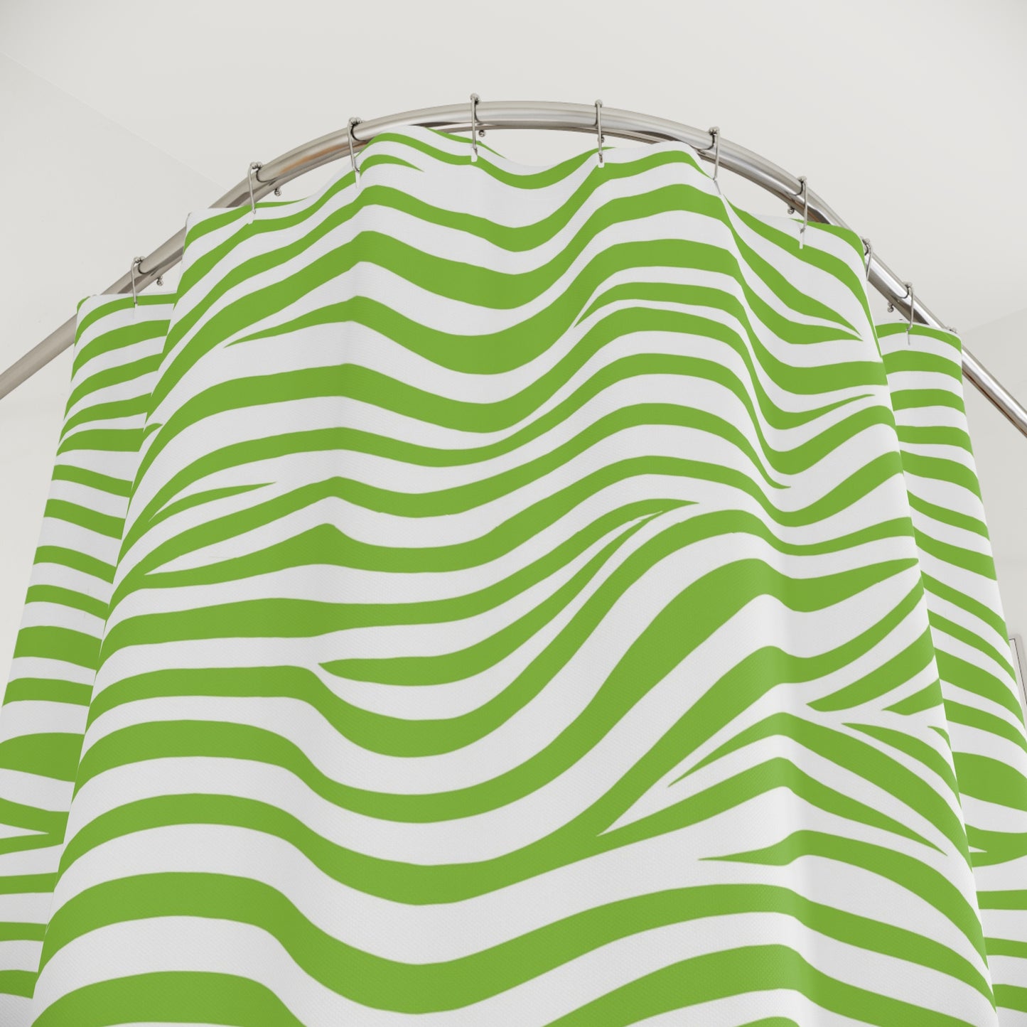 Green Wavy Stripes Shower Curtain | Abstract Wave Pattern, Tropical, Beachy Bathroom Decor