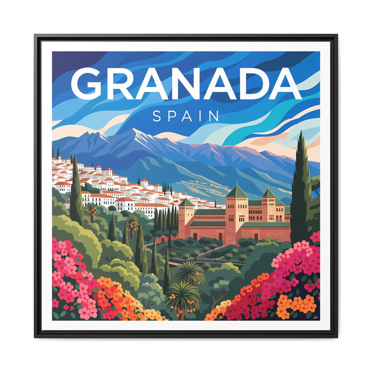 Granada Spain Vintage Travel Art Matte Canvas Framed