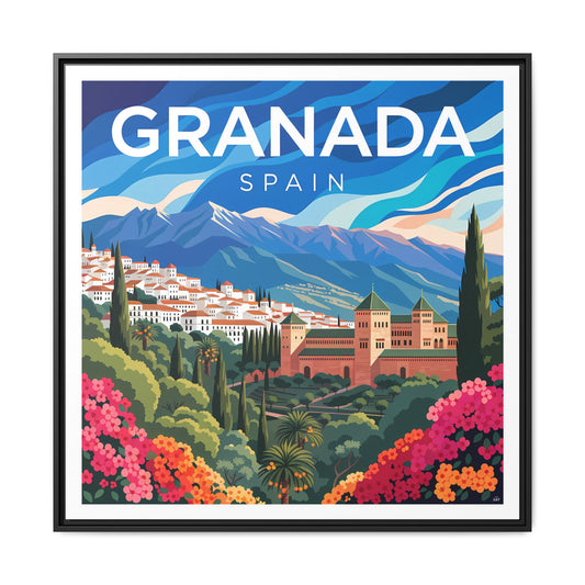 Granada Spain Vintage Travel Art Matte Canvas Framed