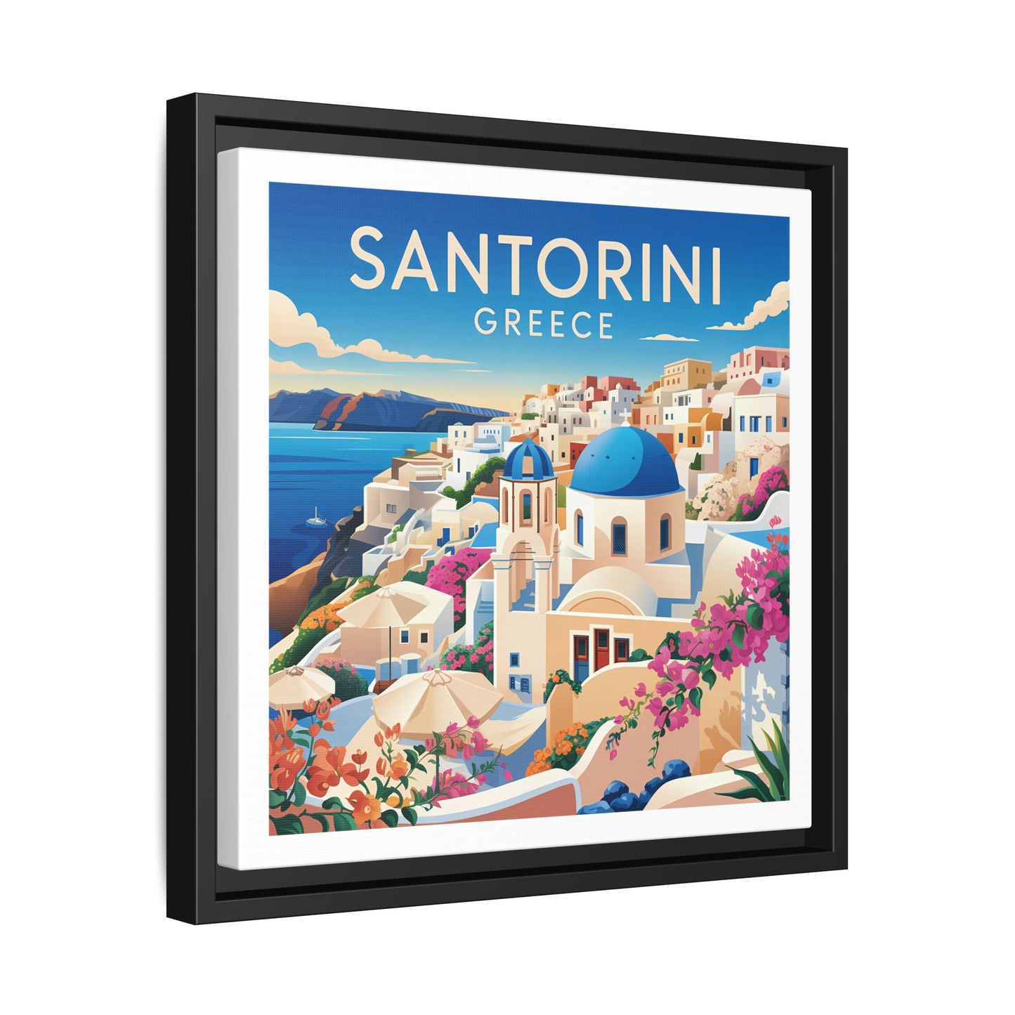 Santorini Greece Travel Art Matte Canvas Framed Wall Art