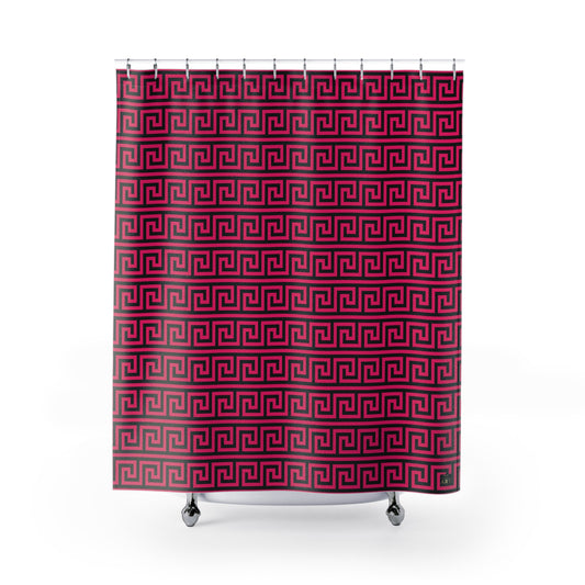 Fuchsia and Black Greek Key Shower Curtain | Geometric Bathroom Decor, Glamorous Bathroom Accessory