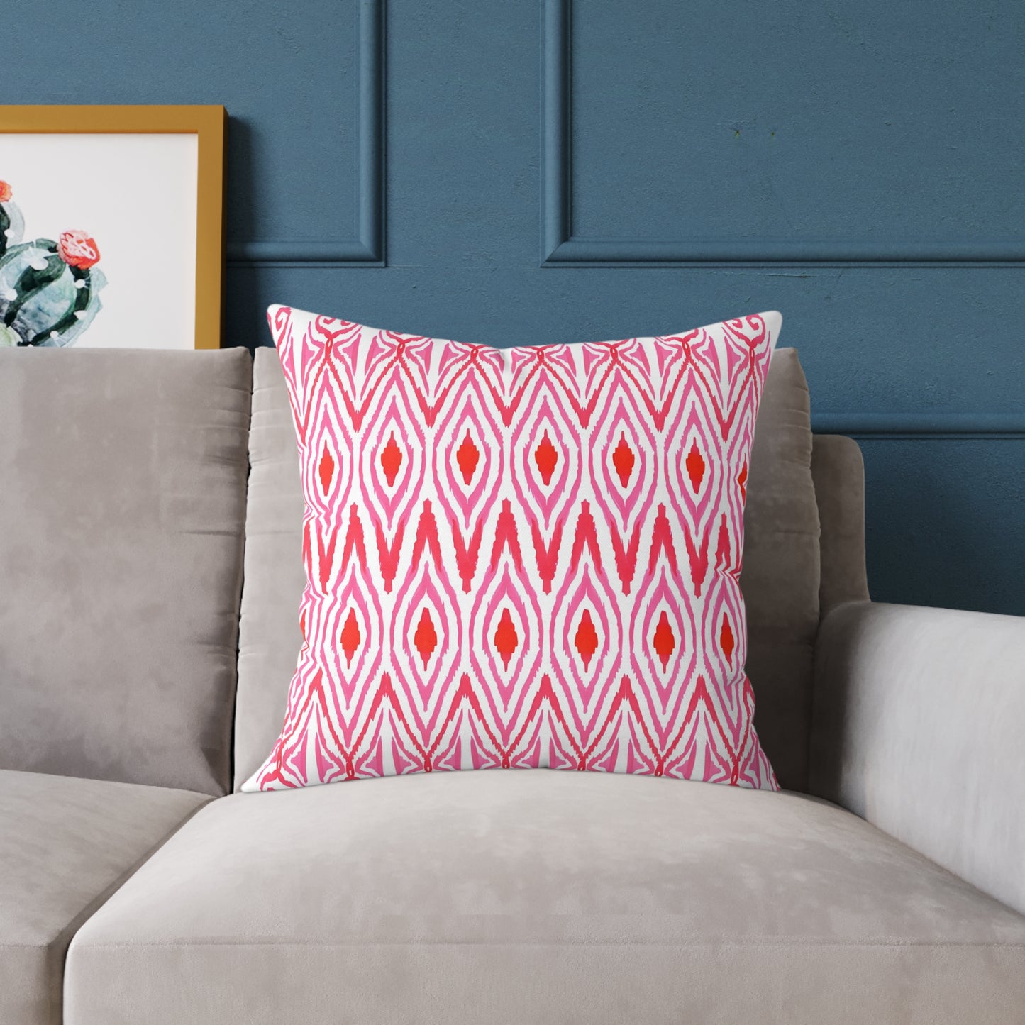 Pink Orange White Ikat Diamond Pattern Pillow | Geometric Throw Pillow