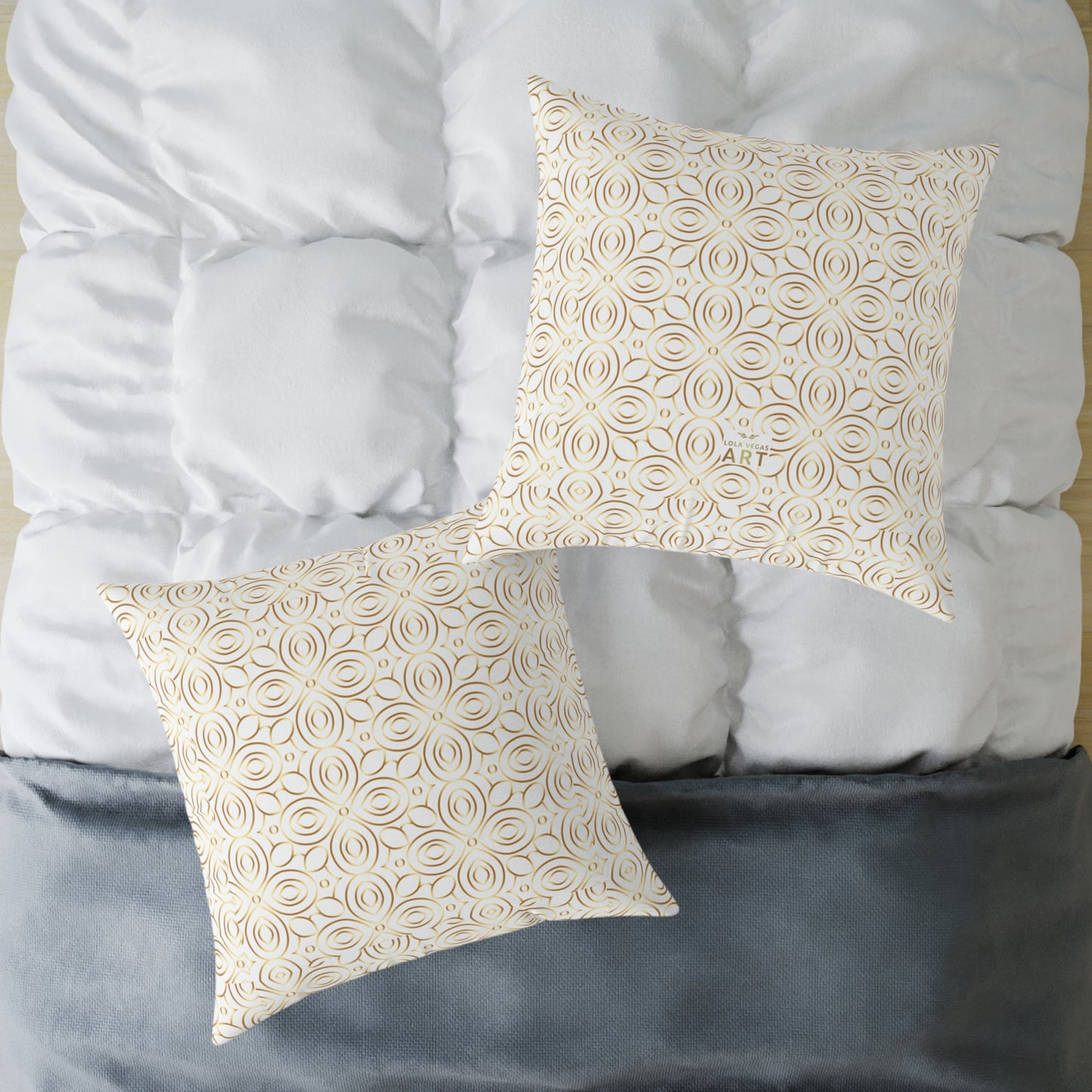 Neutral Floral Medallion Square Poly Canvas Pillow | Beige Boho Pattern
