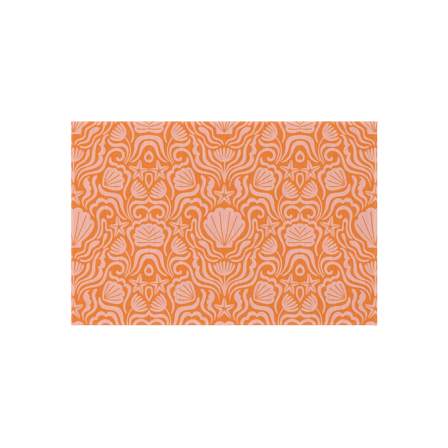 Orange-Light Orange Seashell Pattern Outdoor/Indoor Rug | Coastal Patio Mat