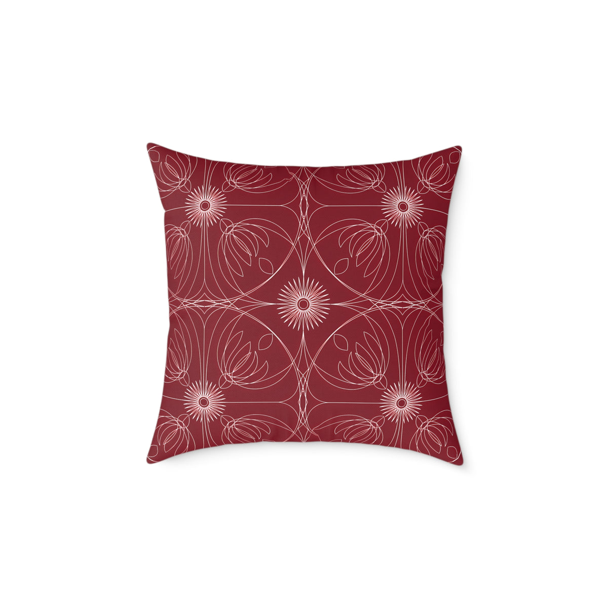 Red Floral Geometric Pattern Pillow | Square Throw Pillow