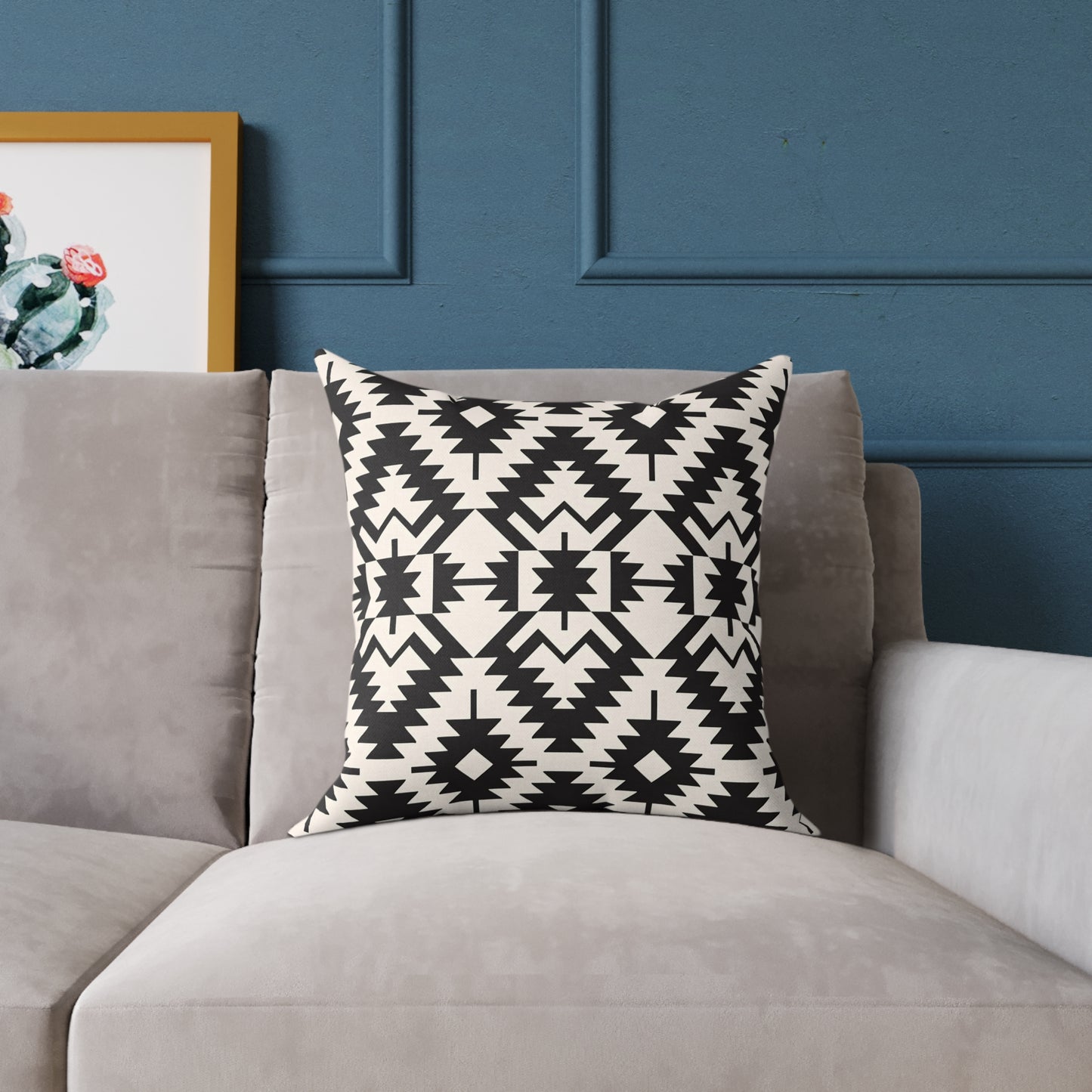 Black and White Aztec Geometric Square Pillow | Tribal Pattern Throw Pillow