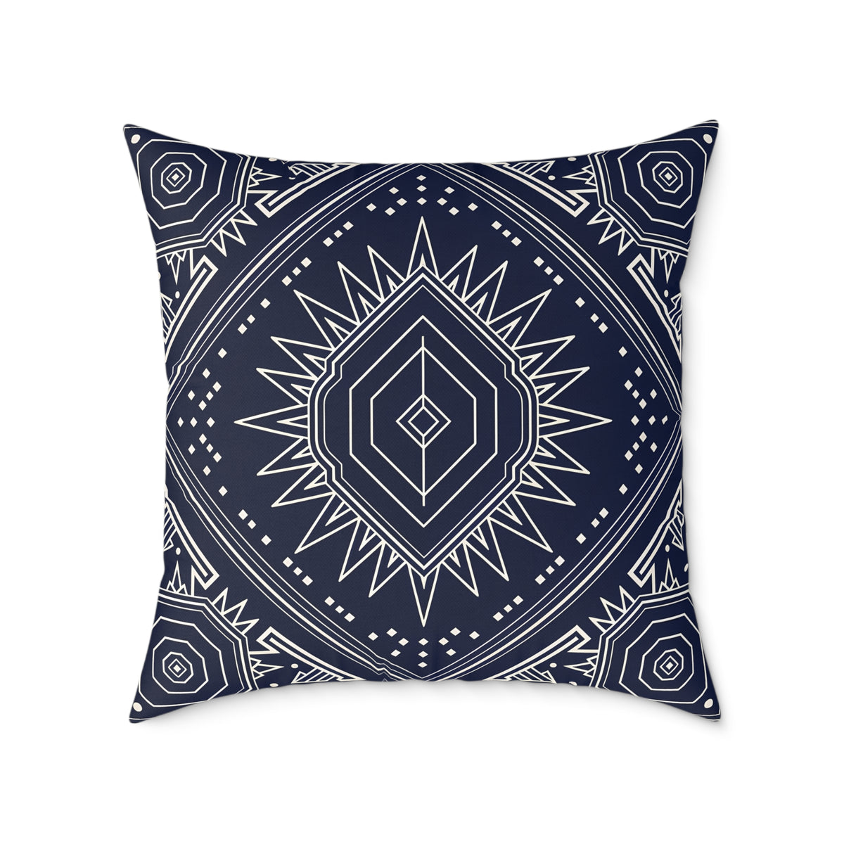 Navy Mandala Starburst Square Pillow | Boho Geometric Throw Cushion