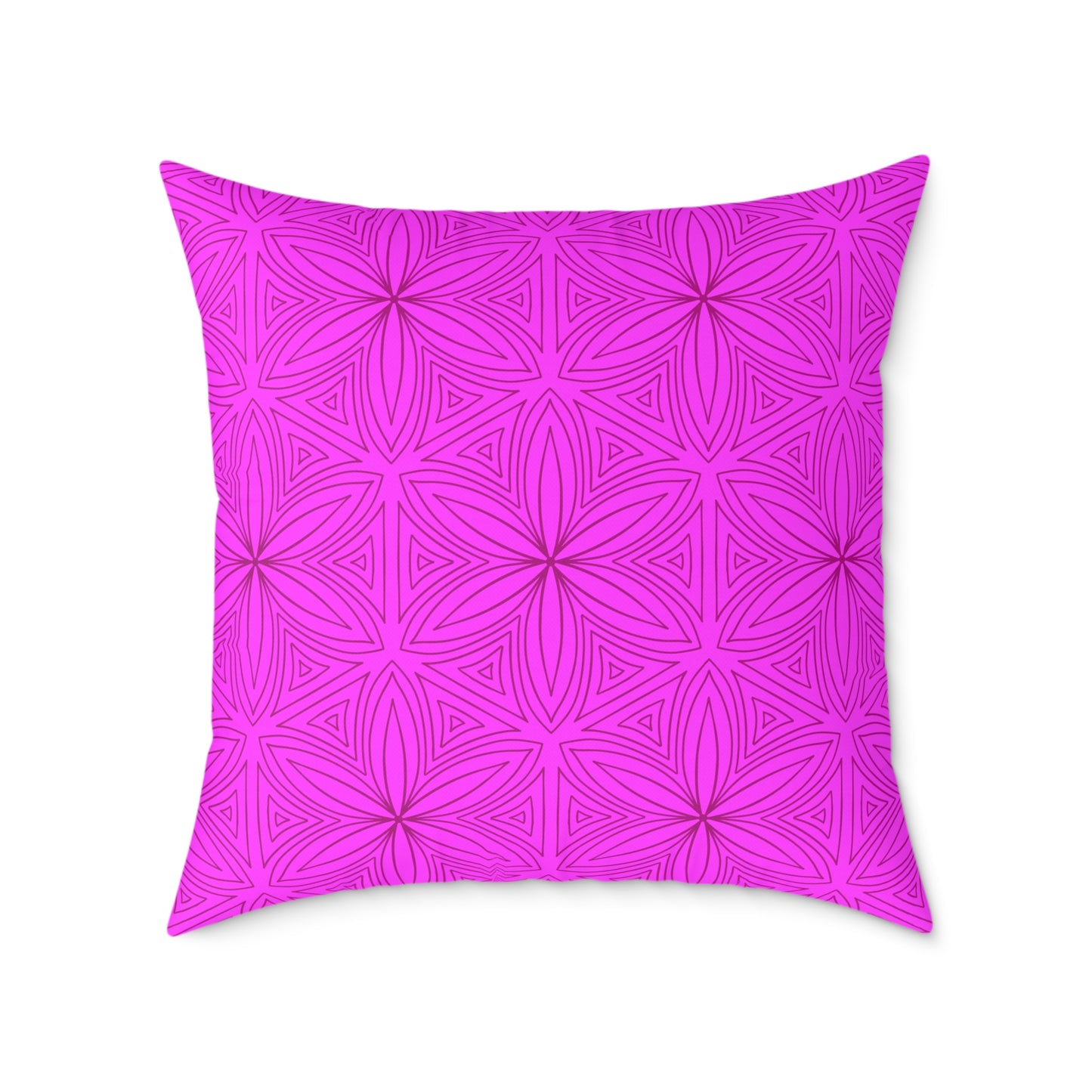 Geometric Fuchsia Pink Floral Pattern Pillow | Square Poly Canvas Pillow