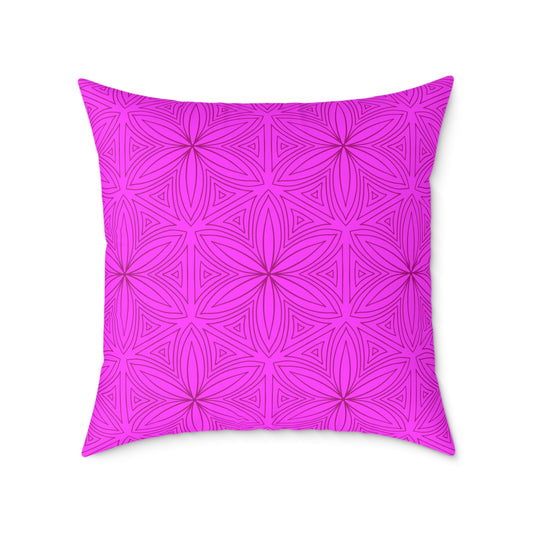 Geometric Fuchsia Pink Floral Pattern Pillow | Square Poly Canvas Pillow