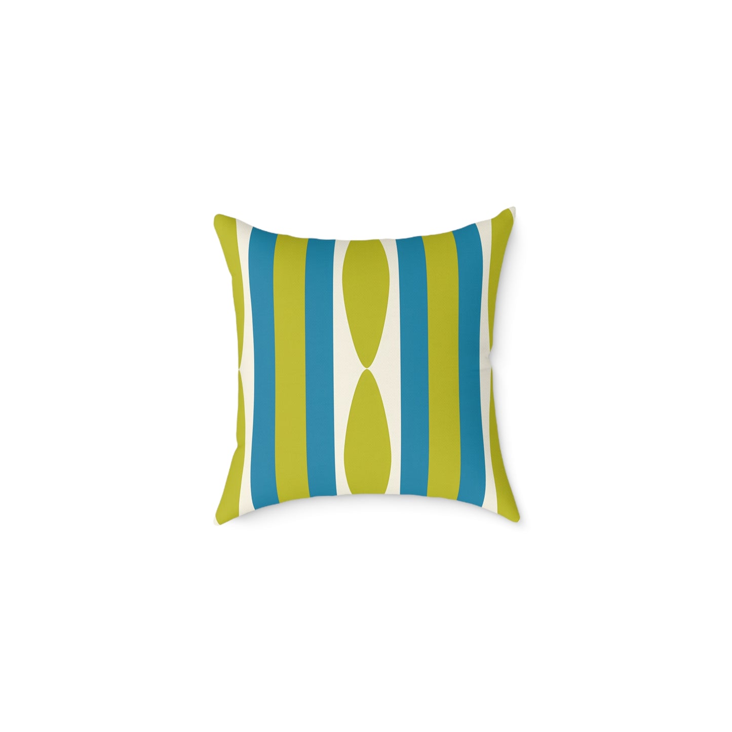 Mid Century Modern Stripe Pillow | Green and Cerulean Blue Geometric Retro Pattern