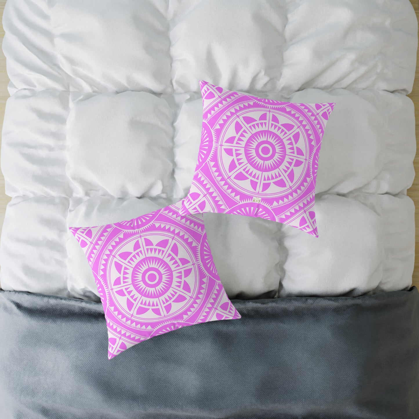 Bohemian Decorative Pink White Pillow, Cozy Home Accent, Mandala Throw Cushion, Gift for Her, Boho Chic Interior