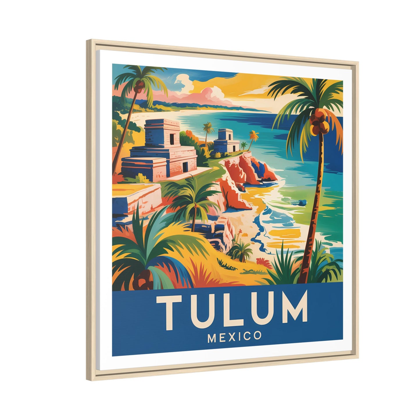 Tulum Mexico Vintage Look Framed Travel Canvas Wall Art
