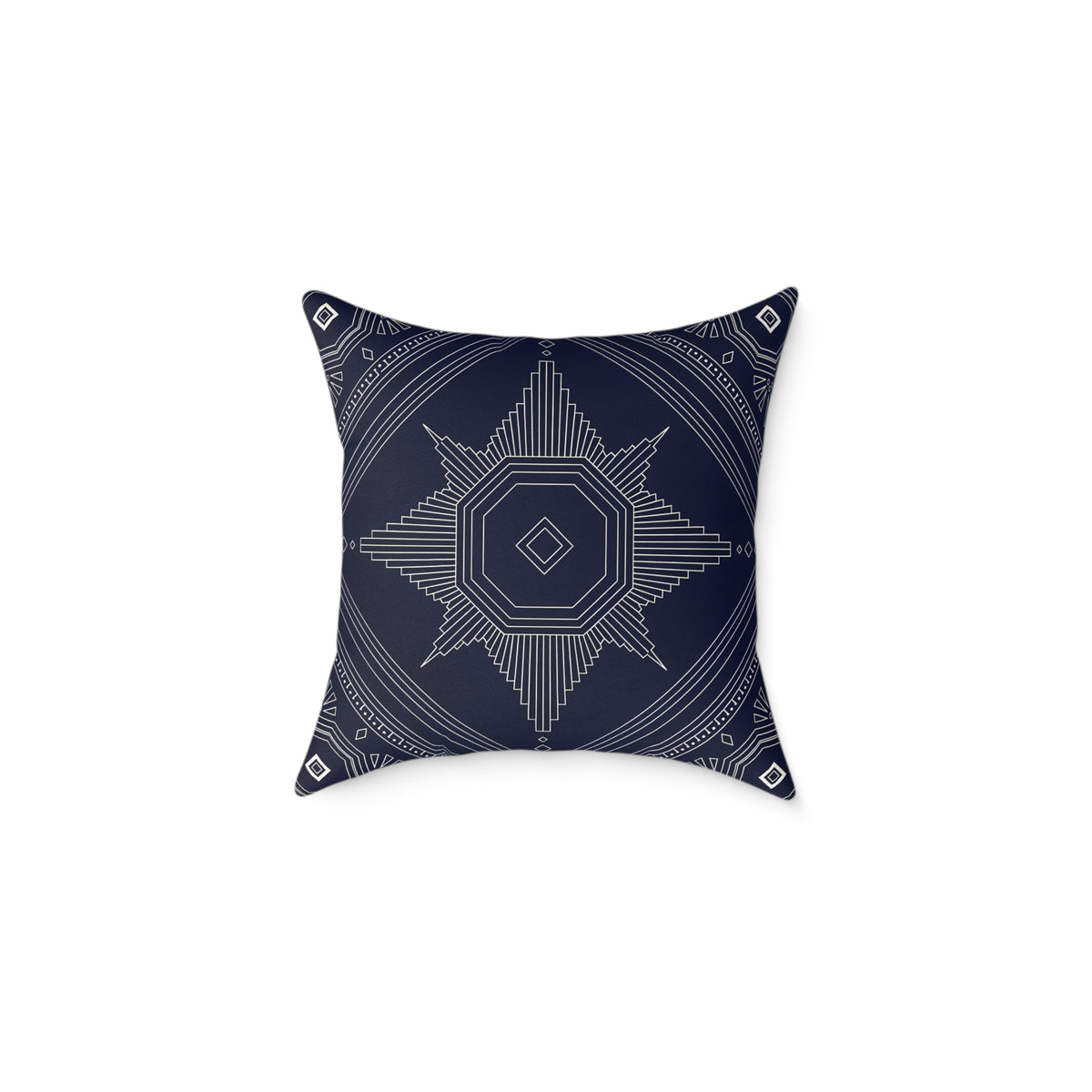 Geometric Star Mandala Square Pillow | Navy Canvas Throw Pillow