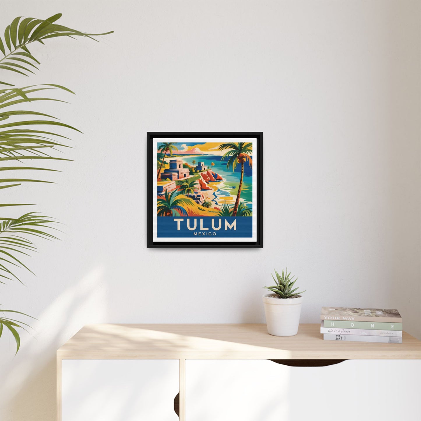 Tulum Mexico Vintage Look Framed Travel Canvas Wall Art