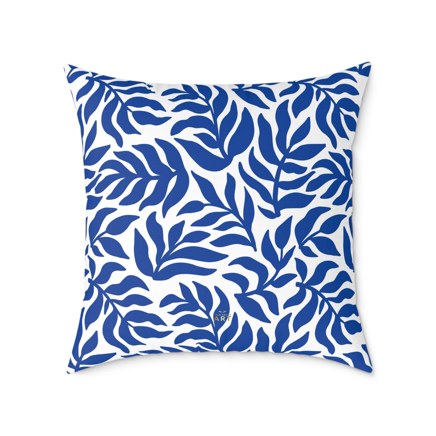 Blue White Leaf Pattern Square Pillow | Botanical Throw Pillow