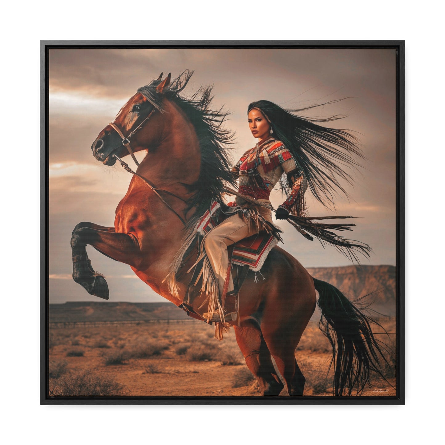 Canvas Wall Art - Chenoa and Dakota, Beautiful Southwestern Female Warrior and Horse in the Desert