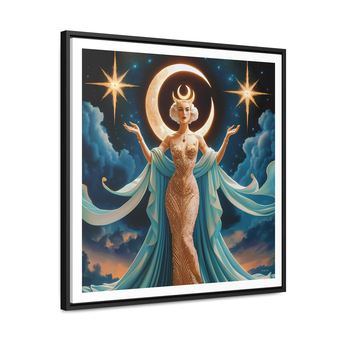 Square Canvas Wall Art, Mystical Goddess Art Deco Home Decor, Framed Art Nouveau Retro Gallery Wrap, Gift for Her, Wall Hanging, Wall Decor,