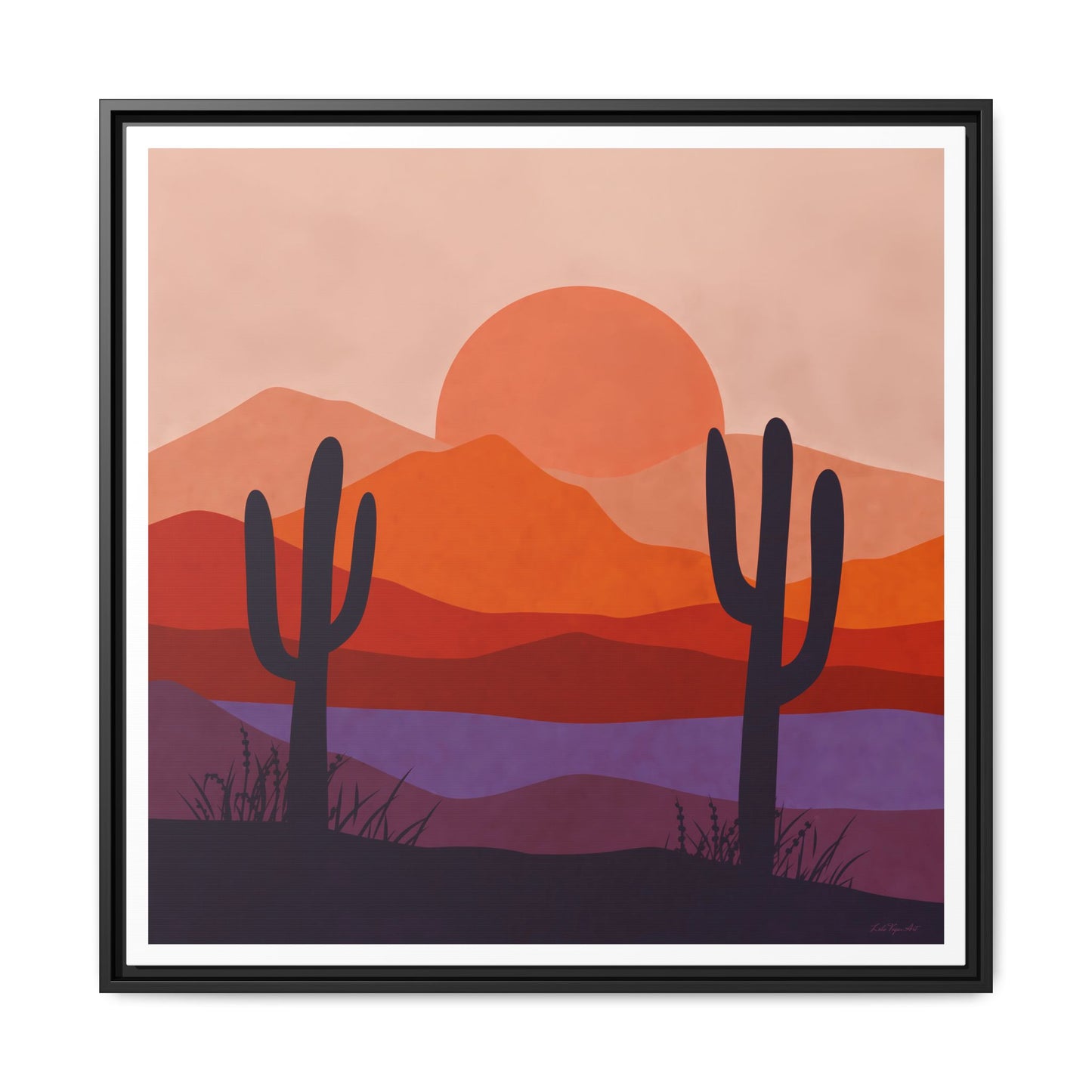 Desert Sunset Framed Canvas Art, Boho Home Decor, Nature Wall Art, Cactus Print, Warm Colorful Wall Decor, Housewarming Gift - LOLA VEGAS ART