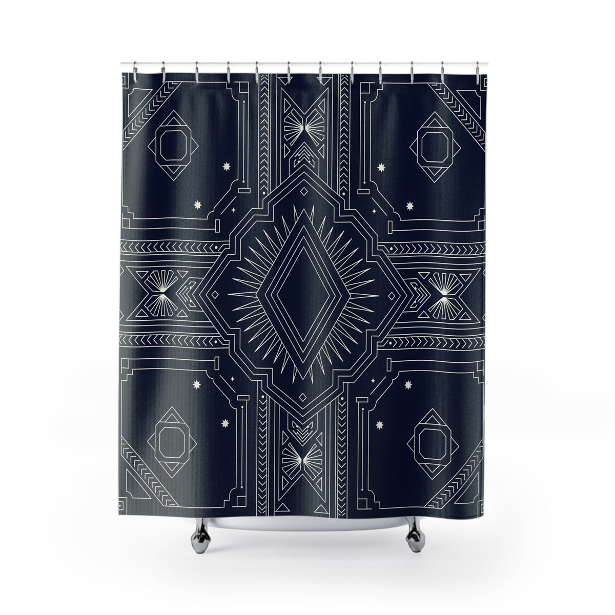 Art Deco Geometric Shower Curtain | Navy Diamond Pattern