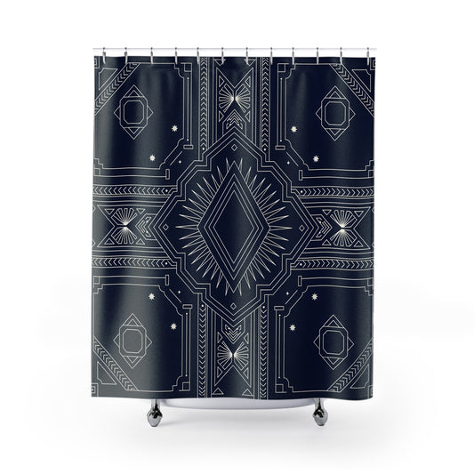 Art Deco Geometric Shower Curtain | Navy Diamond Pattern