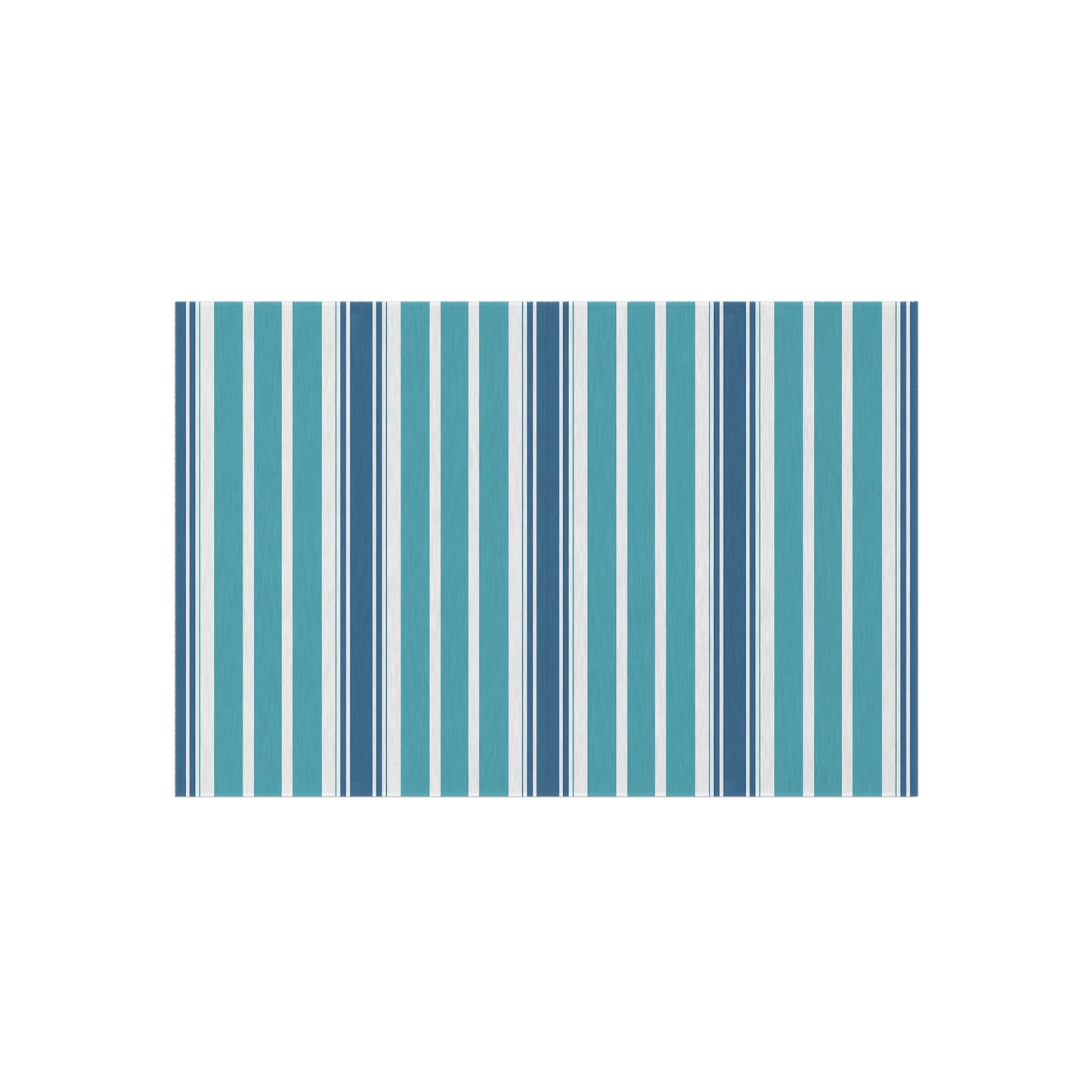 Blue Teal White Stripe Outdoor/Indoor Rug | Patio Deck Mat