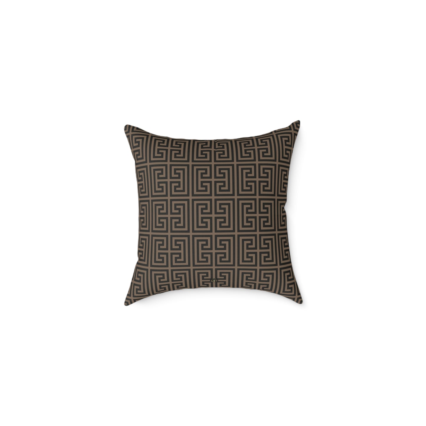 Greek Key Pattern Square Pillow | Geometric Throw Pillow, Neutral Brown and Black Home Decor