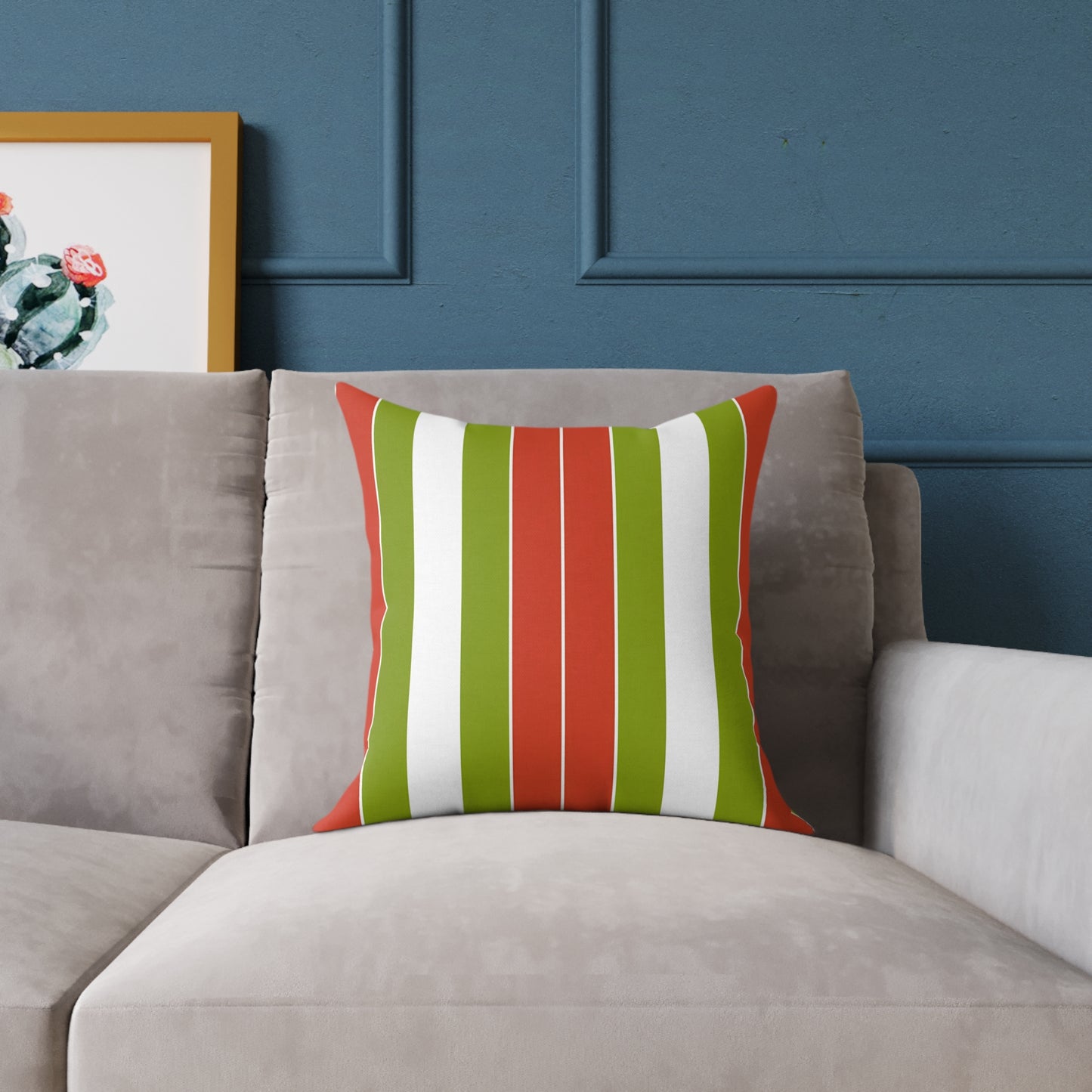 Orange White Green Stripe Pillow | Square Poly Canvas Pillow