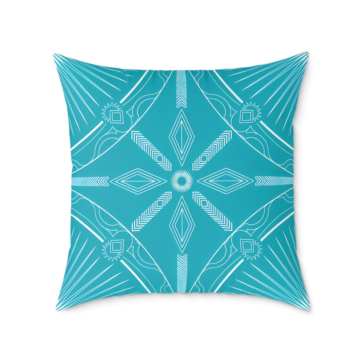 Turquoise White Geometric Mandala Square Pillow | Turquoise Decorative Cushion