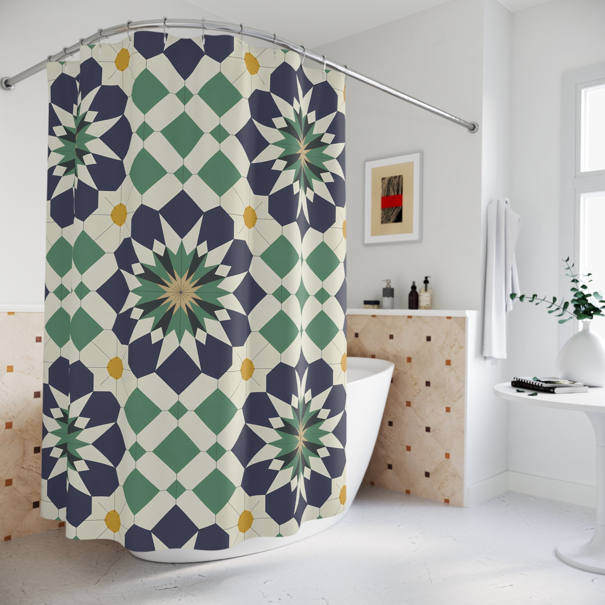 Bohemian Shower Curtain - Floral Pattern, Bathroom Decor, Unique Gift, Home Styling, Modern Design, Midcentury Modern Decor - LOLA VEGAS ART