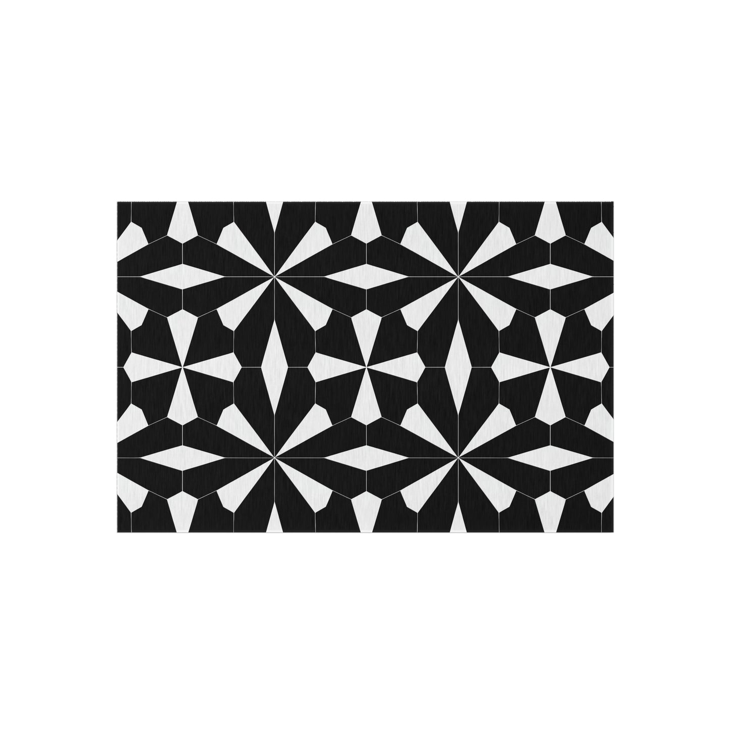 Geometric Black White Tile Pattern Outdoor/Indoor Rug | Modern Patio Mat